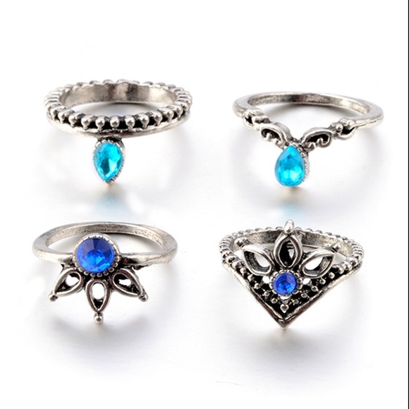 13PC BLUE FLORAL RING SET! - Picture 3 of 3